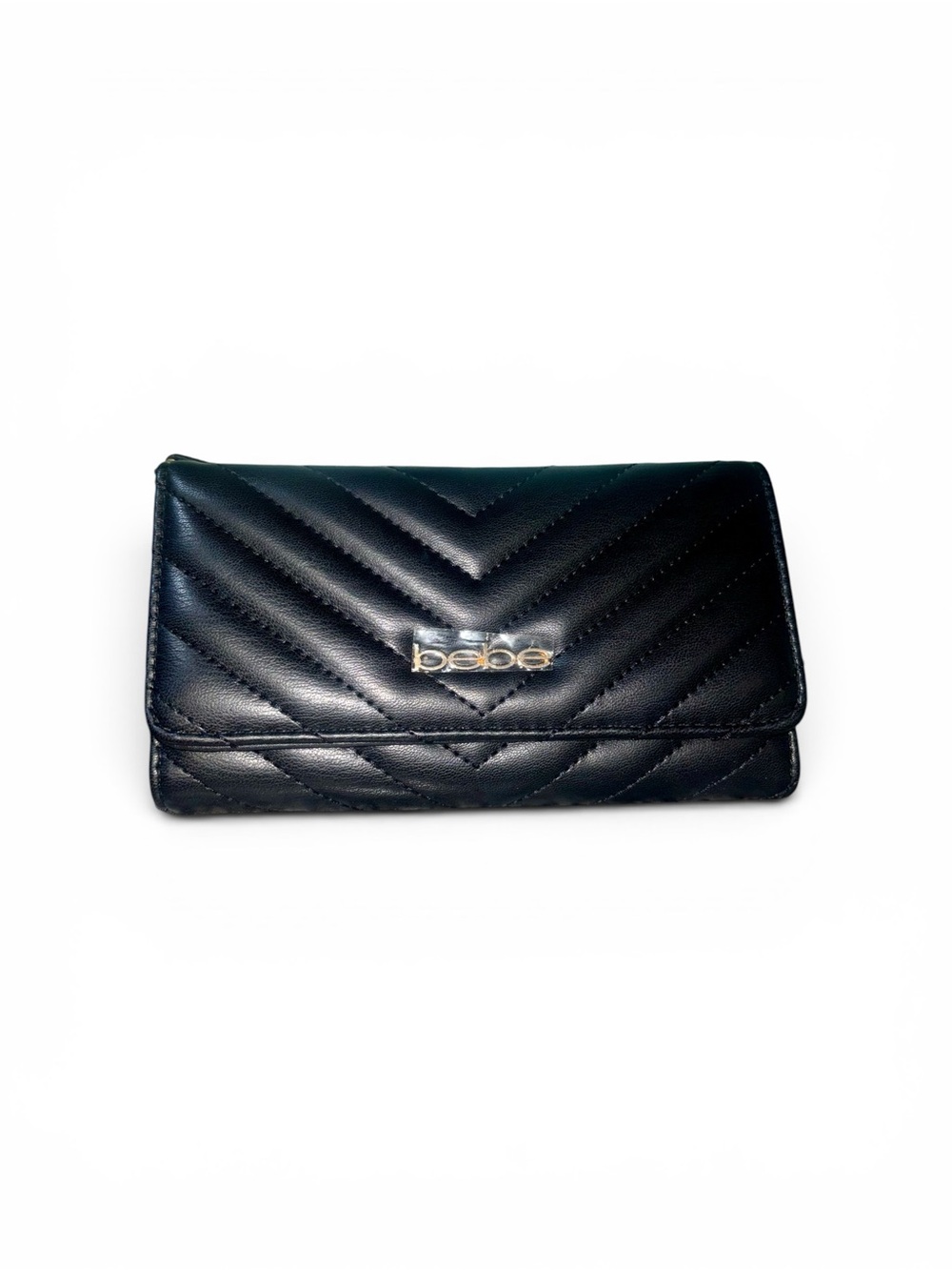 Bebe Y2K Iconic Black Quilted Leather Trifold Wallet NWT!